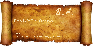 Babiák Anina névjegykártya